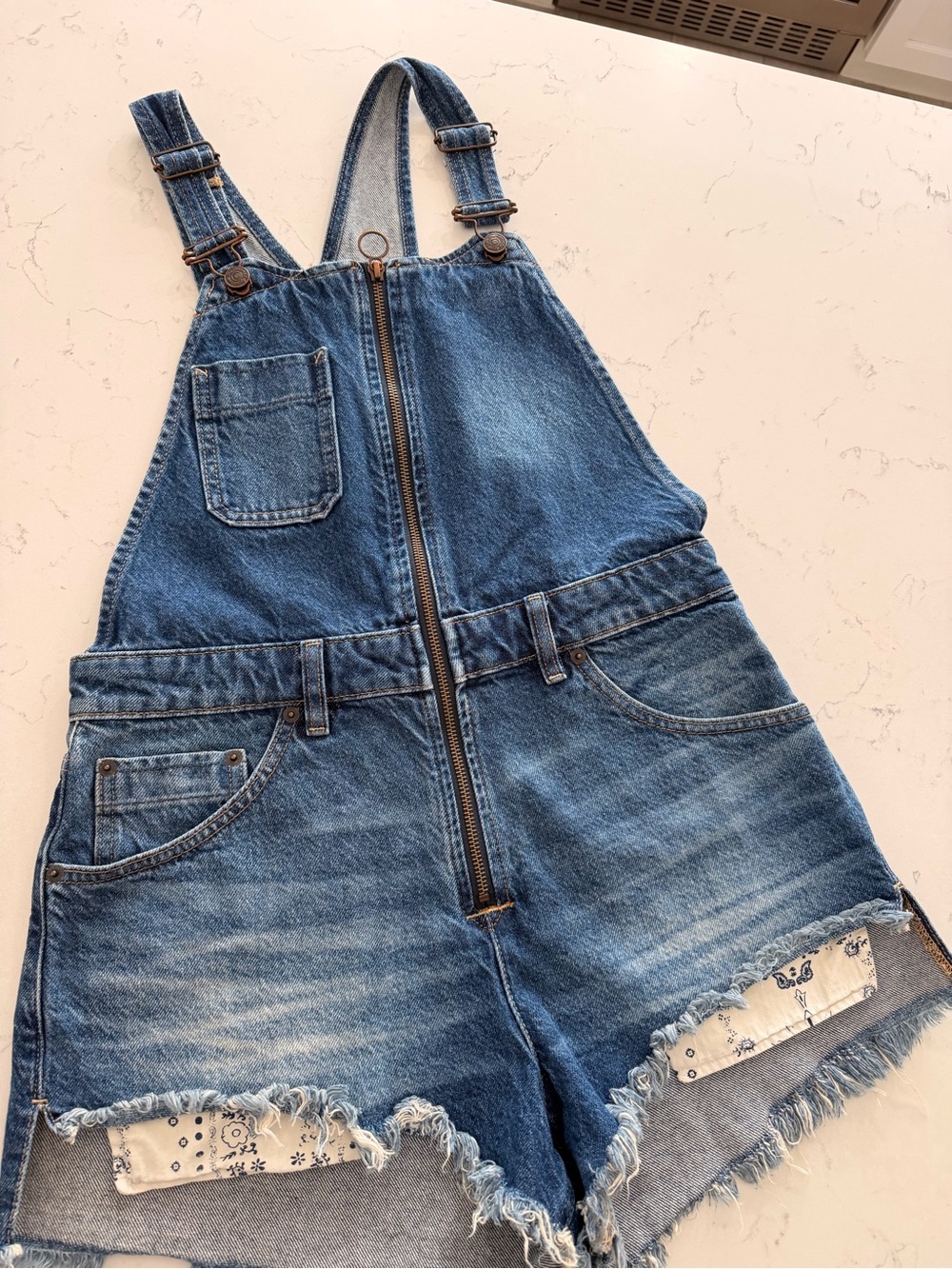 We The Free Denim Zip-Front Short Overalls - Blue